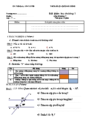 Bài kiểm tra chương 1 Môn Hình học lớp 7